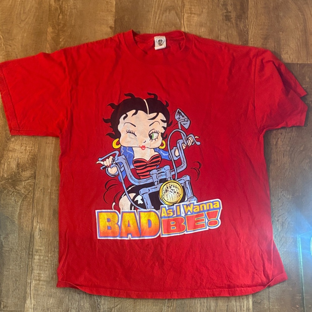 Betty Boop vintage Red Graphic Tee with Motorcycle Art